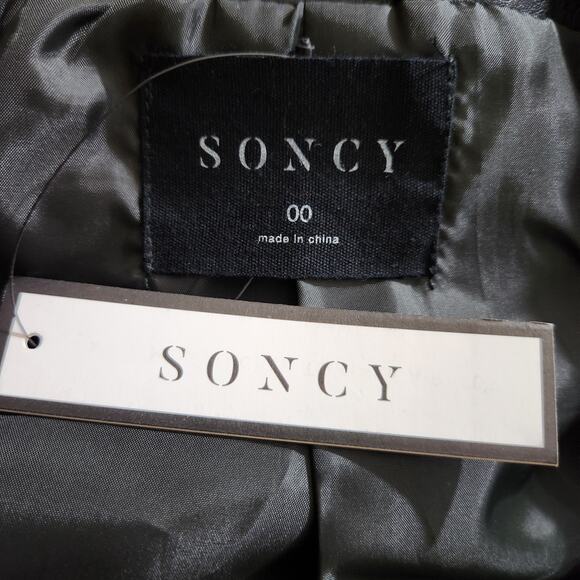 Soncy Moto Faux Leather Jacket Zip Accents Collared Black Women's Size 10 New - Picture 10 of 13